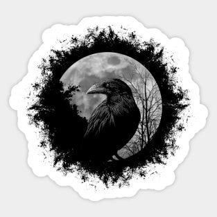 Mystic Black Crow Artwork Full Moon Raven Sticker